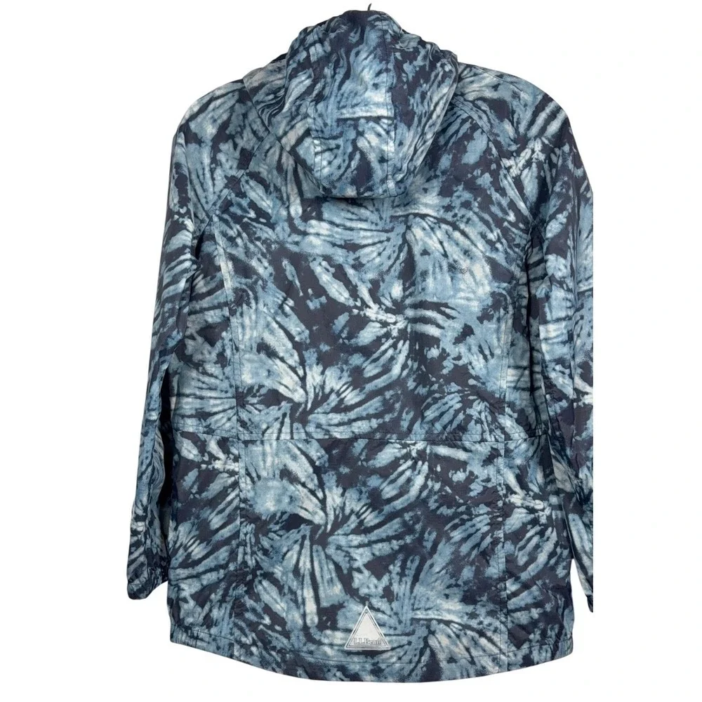 LL BEAN Kids Windbreaker Rain Jacket, Hooded, Blue Tie Dye, Size Large 14-16